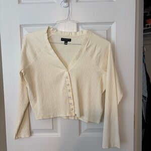 Cream Ribbed Button-Down Shirt